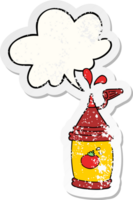 cartoon ketchup bottle with speech bubble distressed distressed old sticker png