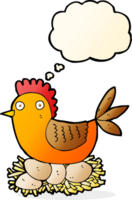 cartoon hen on eggs with thought bubble png