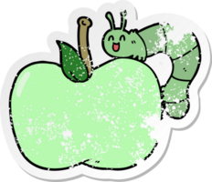 distressed sticker of a cartoon apple and bug png
