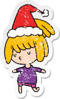 hand drawn christmas distressed sticker cartoon of kawaii girl png