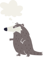 cartoon badger with thought bubble in retro style png