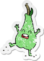 retro distressed sticker of a cartoon happy dancing pear png