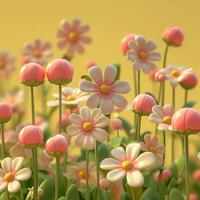 AI generated 3D Spring Flowers Bloom on Yellow Background photo