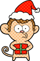 hand drawn comic book style illustration of a christmas monkey wearing santa hat png