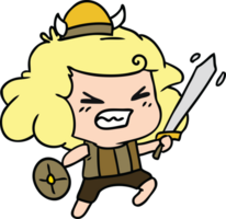 main tiré dessin animé de kawaii viking enfant png