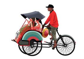 Rickshaw passenger becak yogyakarta vector for background design.