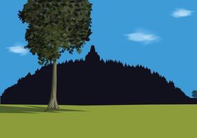 Borobudur temple silhouette with tree on fore ground for background design. vector