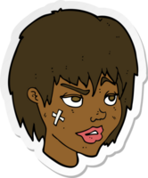 adesivo de uma mulher de desenho animado com gesso no rosto png