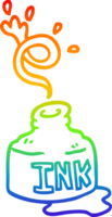 rainbow gradient line drawing of a cartoon spilled ink bottle png
