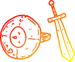 warm Gradient Linie Zeichnung von ein alt Gladiator Schild und Schwert png