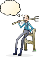 cartoon old farmer leaning on fence with thought bubble png