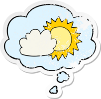 cartoon weather with thought bubble as a distressed worn sticker png