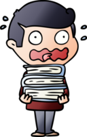 cartone animato uomo con libri totalmente stressato su png