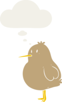 cartoon kiwi bird with thought bubble in retro style png