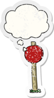 cartoon sign post with thought bubble as a distressed worn sticker png