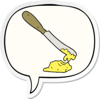 desenho animado faca espalhando manteiga com discurso bolha adesivo png