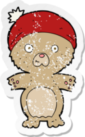 pegatina retro angustiada de un lindo oso de peluche de dibujos animados con sombrero png