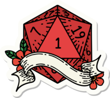 sticker of a natural one d20 dice roll png