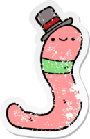 distressed sticker of a cute cartoon worm png