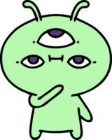 desenho de um pequeno alienígena pensativo png