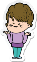 sticker of a cartoon frustrated woman png