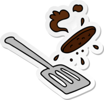 hand drawn sticker cartoon doodle of a burger being flipped png