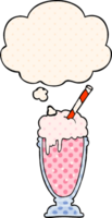 cartoon milkshake with thought bubble in comic book style png