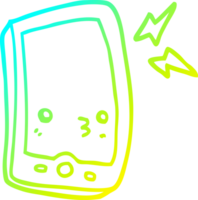 cold gradient line drawing of a cartoon mobile phone png