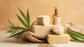 AI generated Natural Hemp Soap and Oil Beauty Products photo