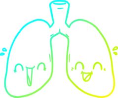 cold gradient line drawing of a cartoon happy lungs png