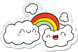 autocollant d'un dessin animé heureux nuages et arc-en-ciel png