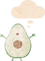 cartoon avocado with thought bubble in grunge distressed retro textured style png