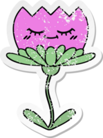 distressed sticker of a cute cartoon flower png