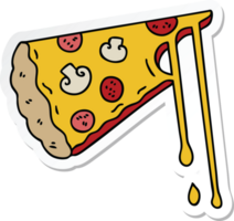 sticker of a quirky hand drawn cartoon cheesy pizza png