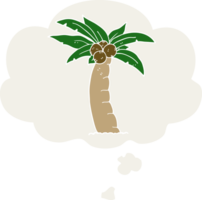 cartoon palm tree with thought bubble in retro style png