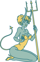 iconic tattoo style image of a pinup devil girl png