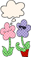 cute cartoon flower with thought bubble in comic book style png