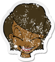 retro distressed sticker of a cartoon pretty female face png