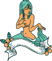 tattoo in traditional style of a pinup mermaid with banner png