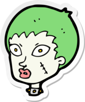 pegatina de una cabeza de zombi femenina de dibujos animados png