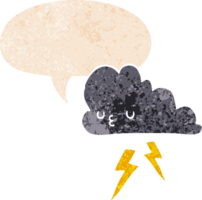 dessin animé orage nuage avec discours bulle dans grunge affligé rétro texturé style png