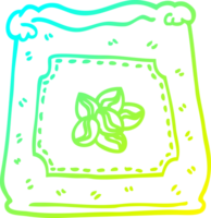 cold gradient line drawing of a cartoon bag of coffee beans png