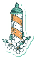 iconic distressed sticker tattoo style image of a barbers pole png