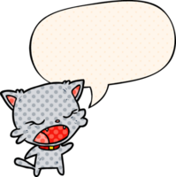cute cartoon cat talking with speech bubble in comic book style png
