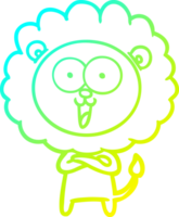 cold gradient line drawing of a happy cartoon lion png