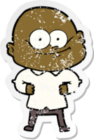 distressed sticker of a cartoon bald man staring png