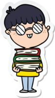sticker of a cartoon nerd boy with spectacles and book png
