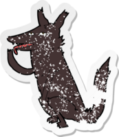 retro distressed sticker of a cartoon wolf licking paw png