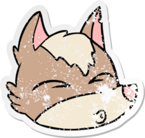 distressed sticker of a cartoon wolf face whistling png