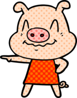 nervous cartoon pig wearing dress png